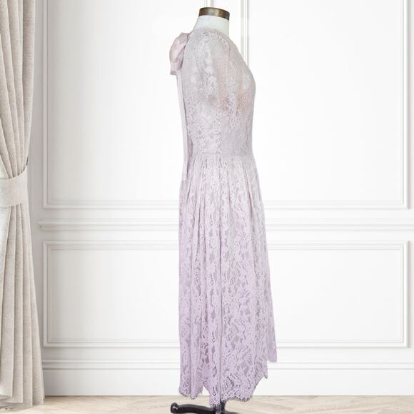 NEW ASOS Pastel Pink Lace Midi Dress Size 8 Ribbon Tie And Open Back Party - Picture 6 of 14